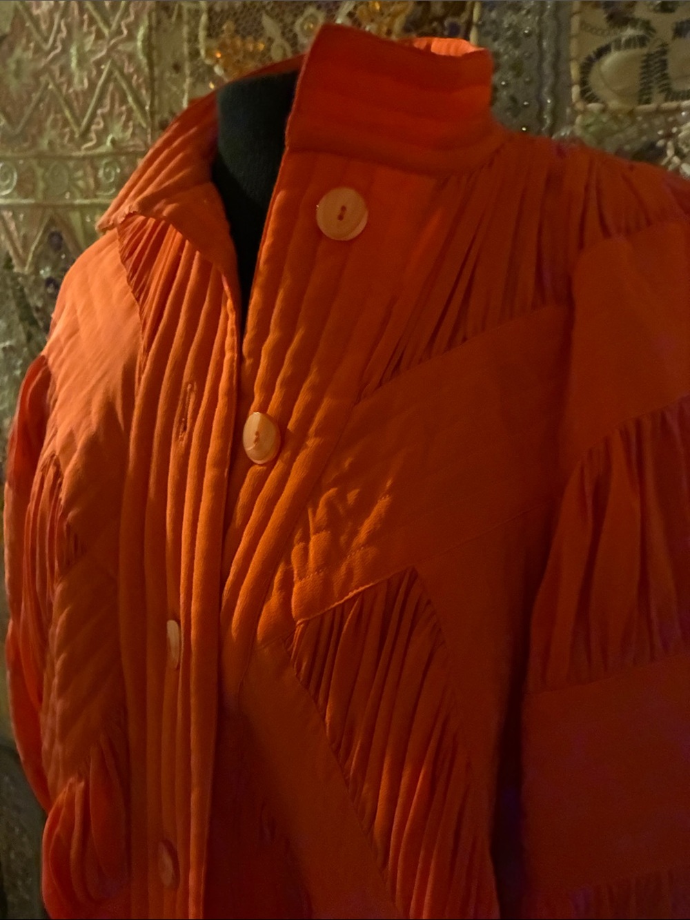 Cache Orange Textured Button-Front Bomber Jacket - Picture 2 of 5